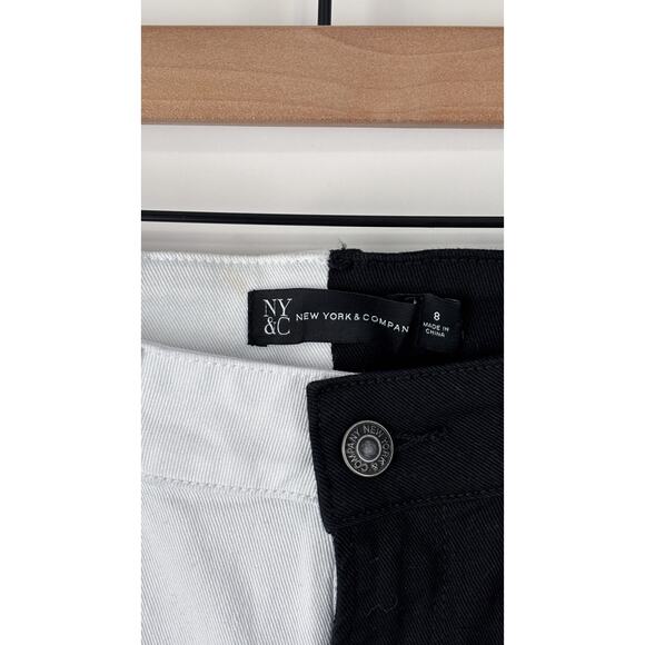 New York & Company Black White Split Leg Colorblock Denim Jeans Womens Size 8 - Picture 5 of 10